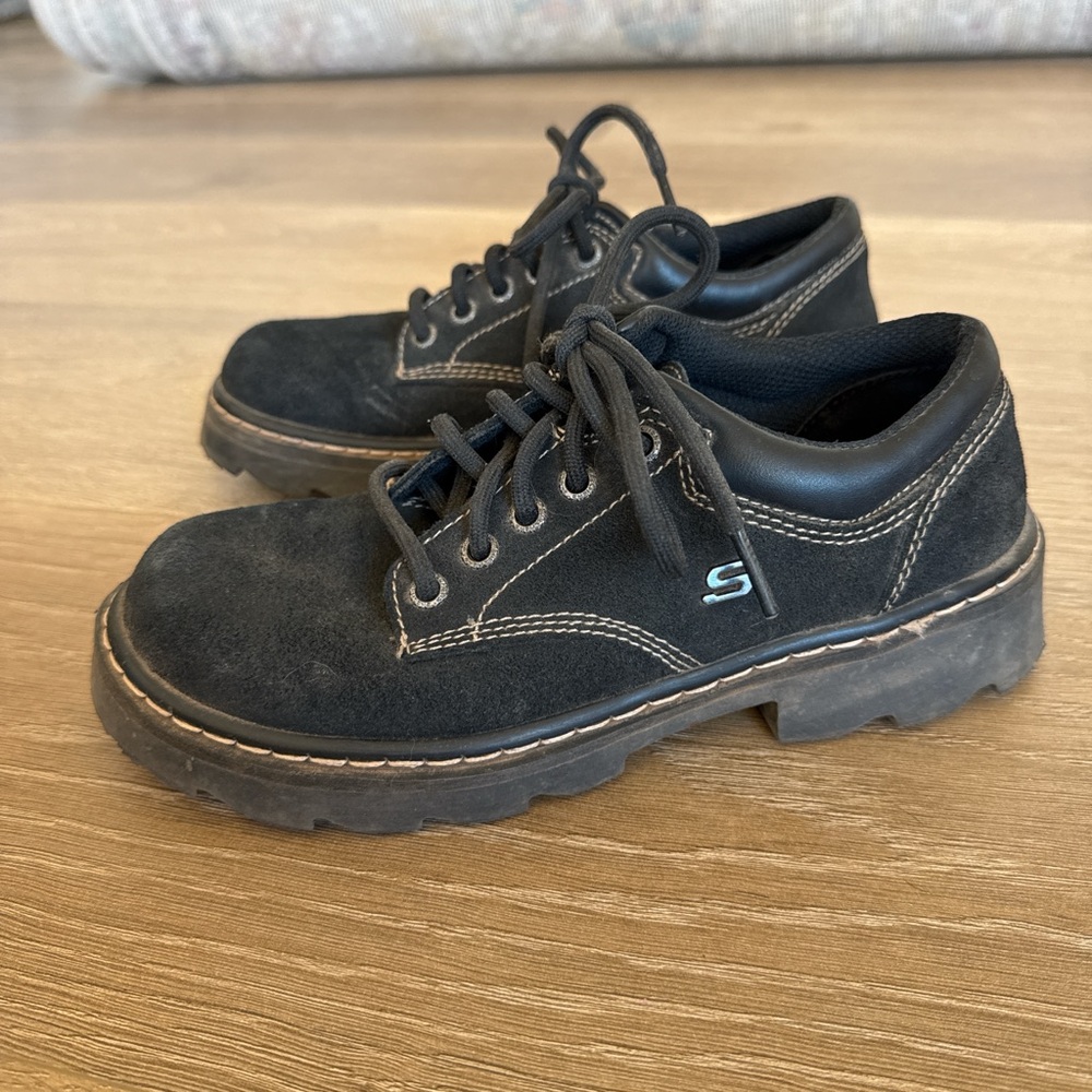 Skechers Black Suede Lace-Up Shoes